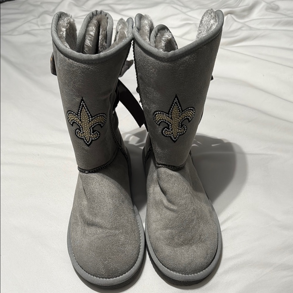 Fur lined suede boots NFL Saints